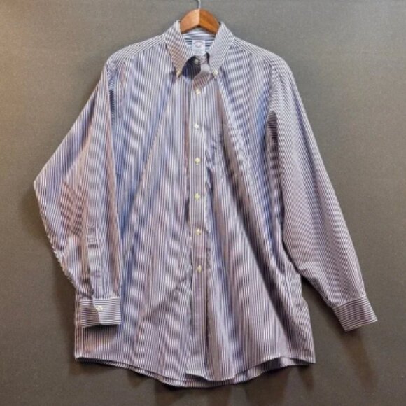 Brooks Brothers Mens 16.5-33 Blue Stripe Button Down Long Sleeve Non Iron Shirt - Picture 1 of 4
